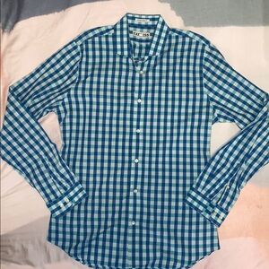 Express Blue Checkered Men's Shirt Size Large Extra Slim Fit